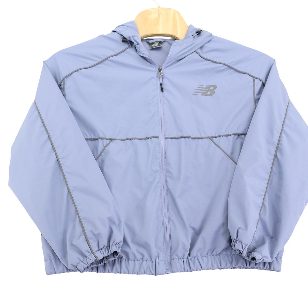 New Balance Womens XL Periwinkle Blue Reflective Hooded Windbreaker Jacket